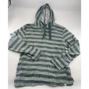 Free Planet Sweatshirt Mens Medium Blue Gray Striped Hoodie Henley Long Sleeve